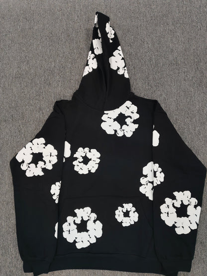 Black & White Denim Tear Hoodie