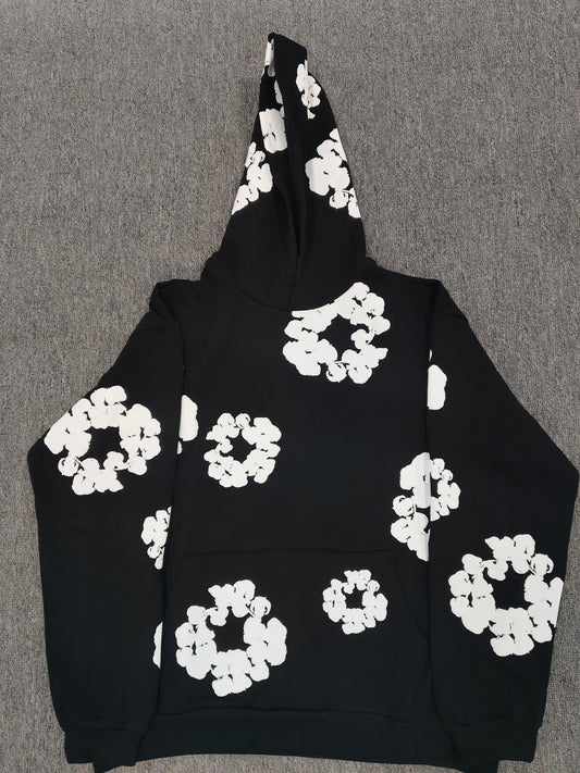 Black & White Denim Tear Hoodie