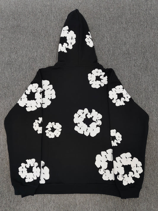 Black & White Denim Tear Hoodie